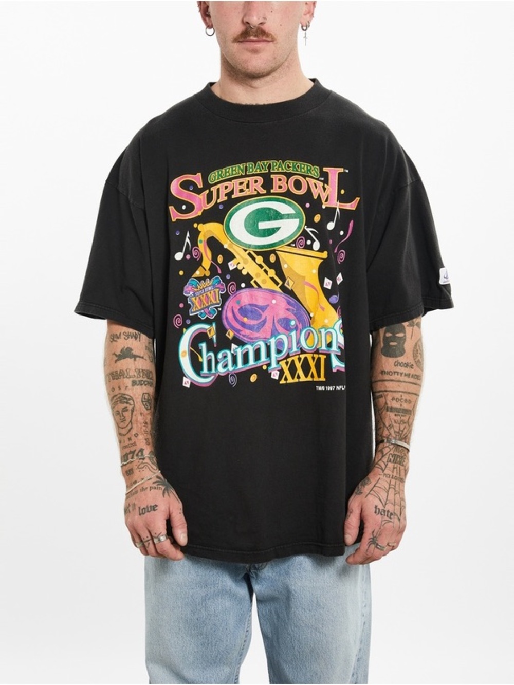 VINTAGE 1997 GREEN BAY PACKERS SUPER BOWL 31 CHAMPION TEE BLACK MEN’S XL